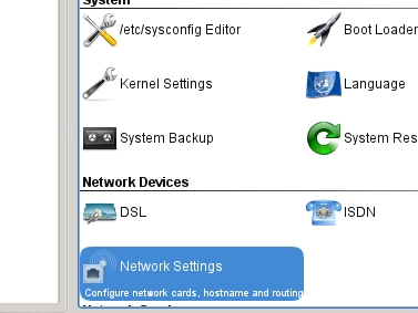 Screenshot for YaST network settings